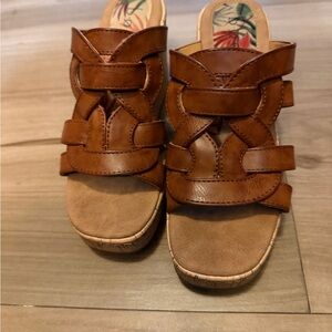b.o.c. Brown Leather Woven Slide Mules